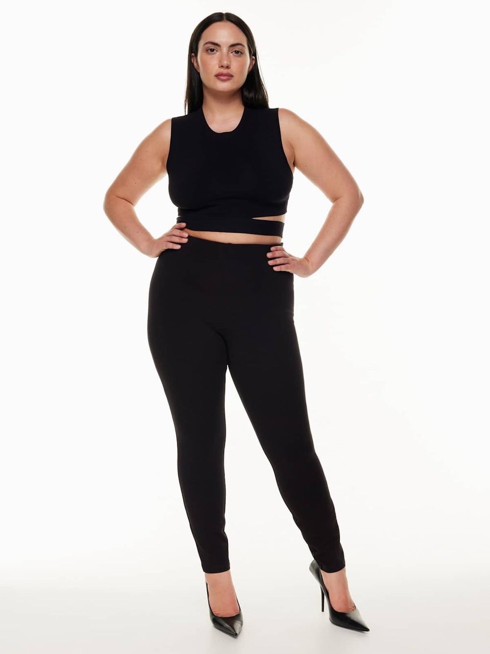 Babaton Aritzia Faux Suede Black High Waist Ponte Leggings Size 10